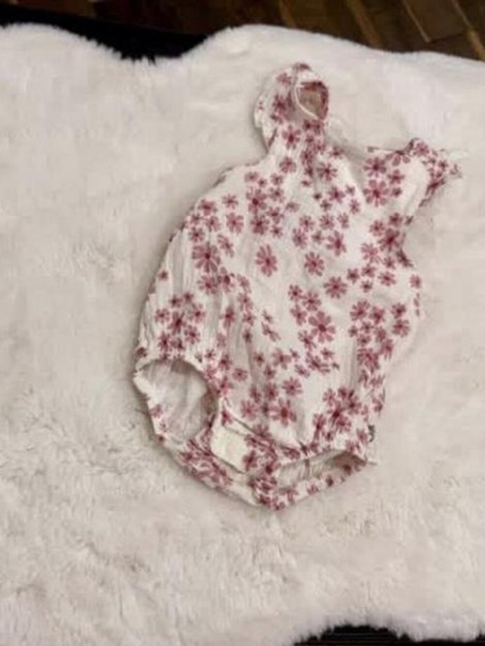 Rabbit + Bear White & Pink Floral Baby Romper 6-9M